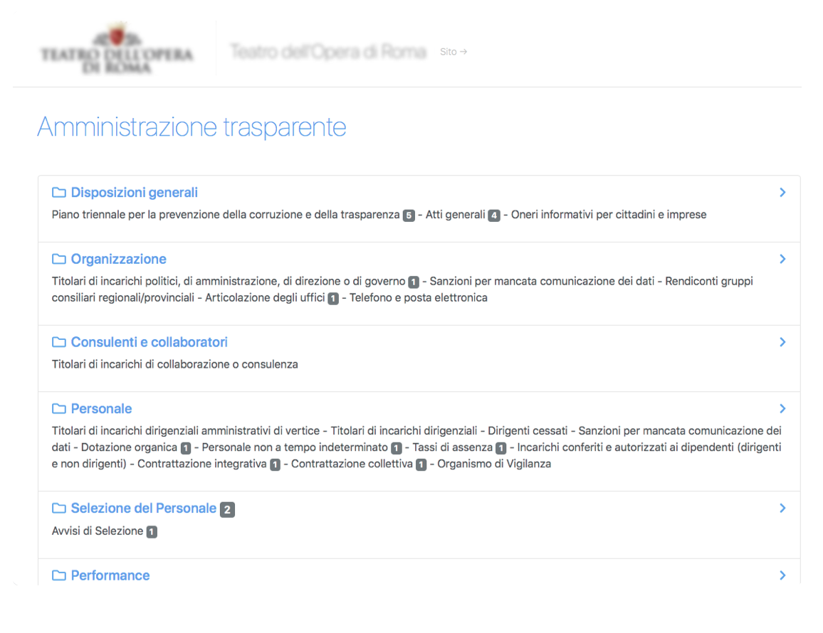 Visualizzazione da desktop di trasparenza.info